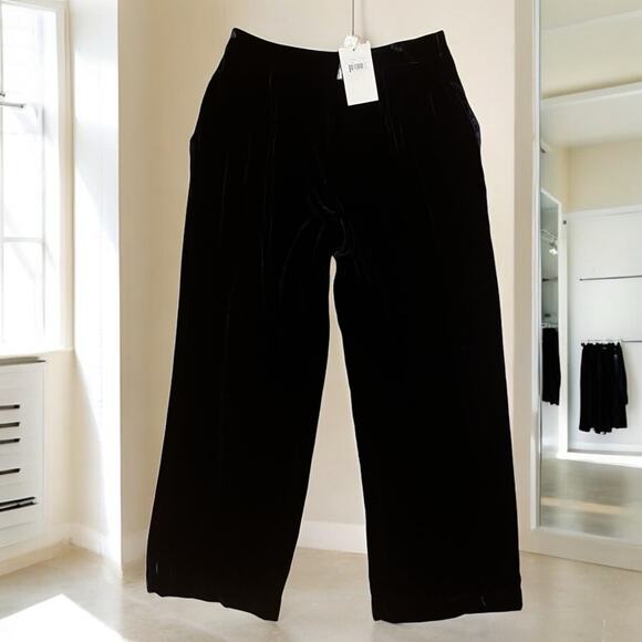 NEW BCBGMaxAzria Navy Velvet Silk Wide Leg Relaxed Ankle Length Trousers 8 NWT - Picture 4 of 16